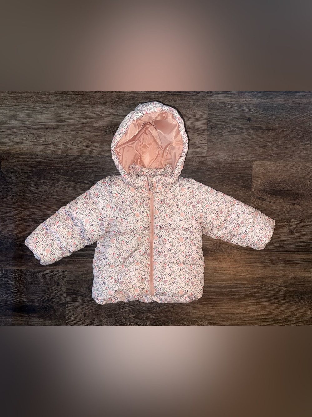 H&M Light Pink Floral Puffer Jacket with Hood